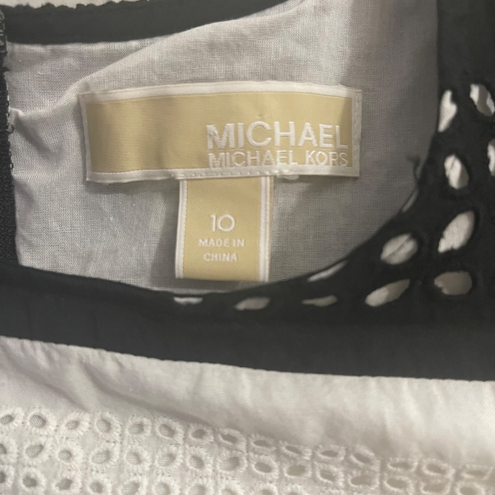 Micheal Kors all Eyeleted Sheath Dress Black and White Size 10